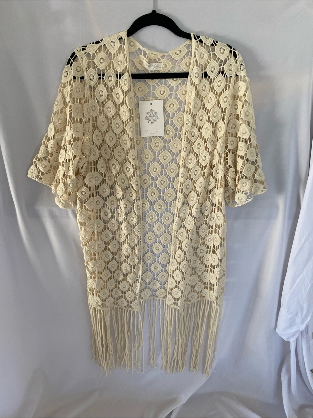 Rebellion Again Boho Cream Crochet Fringe Cardigan Duster